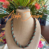 Spiral Metallic Green & Silver Lined Topaz Magatama Necklace Lei  - 28.5"