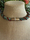 Spiral Metallic Green & Silver Lined Topaz Magatama Necklace Lei  - 28.5"