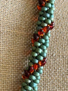Spiral Metallic Green & Silver Lined Topaz Magatama Necklace Lei  - 28.5"