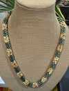 Metallic Khaki Green with Yellow Picasso Dragon Scales Necklace  - 29"
