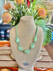 Milky Green Chartreuse Beaded Hawaiian Haku Lei Mini (5 Clusters) with Unicorne Lampwork Beads - 28"