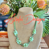Milky Green Chartreuse Beaded Hawaiian Haku Lei Mini (5 Clusters) with Unicorne Lampwork Beads - 28"