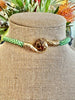 Milky Green Chartreuse Beaded Hawaiian Haku Lei Mini (5 Clusters) with Unicorne Lampwork Beads - 28"