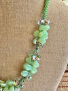 Milky Green Chartreuse Beaded Hawaiian Haku Lei Mini (5 Clusters) with Unicorne Lampwork Beads - 28"