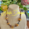 Topaz Rose Petal with Picasso Muschroom Beaded Hawaiian Haku Lei Mini (5 Clusters)  - 23"