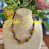 Topaz Rose Petal with Picasso Muschroom Beaded Hawaiian Haku Lei Mini (5 Clusters)  - 23"