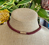 Topaz Rose Petal with Picasso Muschroom Beaded Hawaiian Haku Lei Mini (5 Clusters)  - 23"