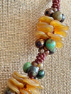 Topaz Rose Petal with Picasso Muschroom Beaded Hawaiian Haku Lei Mini (5 Clusters)  - 23"