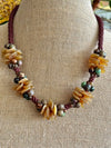 Topaz Rose Petal with Picasso Muschroom Beaded Hawaiian Haku Lei Mini (5 Clusters)  - 23"