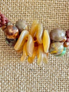 Topaz Rose Petal with Picasso Muschroom Beaded Hawaiian Haku Lei Mini (5 Clusters)  - 23"