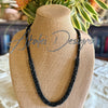 Glossy Black Hawaiian Glass "Laiki"Necklace with Black Picasso Rizo Beads - 29" (rare)