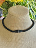 Glossy Black Hawaiian Glass "Laiki"Necklace with Black Picasso Rizo Beads - 29" (rare)