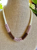Hawaiian Glass Lei Necklace - Luster Creme with Pink/Brown Lilikoi Beads - 24”