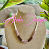 Hawaiian Glass Lei Necklace - Luster Creme with Pink/Brown Lilikoi Beads - 24”