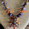 Purple & Orange Octopus Nature's Design Beaded Kumihimo Necklace Rare - 32"