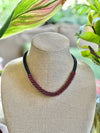 Hawaiian Lei Glass Bead Necklace - Red Picasso Lilikoi Matte Black 20”