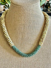Sea Foam Green Focal and Yellow Picasso Dragon Scale Necklace Lei  & Bracelet- 24" and 7"
