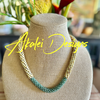 Sea Foam Green Focal and Yellow Picasso Dragon Scale Necklace Lei  & Bracelet- 24" and 7"
