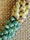 Sea Foam Green Focal and Yellow Picasso Dragon Scale Necklace Lei  & Bracelet- 24" and 7"