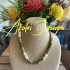 Olive Green & Yellow Picasso Segmented with White Dragon Scale Focal Necklace Lei  - 24"
