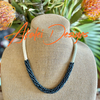 Hawaiian Lilikoi Lei Necklace - Cream and Dark Steel Gray Matte “Long Drops” - 21”