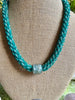 Beaded Oimatsu Necklace Rope™ with Lamp Work Focal Bead- Teal with Grey (27")