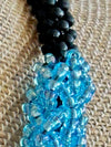 Rainbow Blue Crystal Beaded Edo Necklace  Lei - 24"
