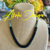 Hawaiian Lilikoi Lei Necklace - Turquoise with Matte Black “Long Drops” - 23”