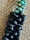 Hawaiian Lilikoi Lei Necklace - Turquoise with Matte Black “Long Drops” - 23”