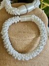 Glossy Pearl White Necklace Wedding Lei (women or men) - 34" (smooth finish)