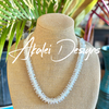 Opalescent White Wedding Orchid Lei (made with small Rose Petal Beads) - 25”