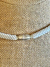 Opalescent White Wedding Orchid Lei (made with small Rose Petal Beads) - 25”