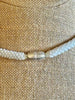 Opalescent White Wedding Orchid Lei (made with small Rose Petal Beads) - 25”