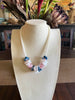 White Wedding Haku Mini Lei "B" (Pink/Blue): Necklace  - 22"