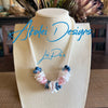White Wedding Haku Mini Lei "B" (Pink/Blue): Necklace  - 22"