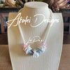 White Wedding Haku Mini Lei "A" (Pink/Blue): Necklace  - 21"
