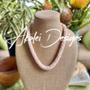 Hawaiian Beaded Necklace Oimatsu Lei- Matte White, Pink and Butter (25")