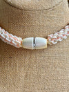 Hawaiian Beaded Necklace Oimatsu Lei- Matte White, Pink and Butter (25")