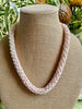 Hawaiian Beaded Necklace Oimatsu Lei- Matte White, Pink and Butter (25")