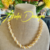 Crystal Lentil with Topaz Rizo Double Spiral Necklace  - 25"