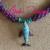 Stunning Lavender with Blue/Green Whale Pendent Glass Beaded Necklace - 32"