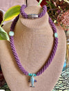 Stunning Lavender with Blue/Green Whale Pendent Glass Beaded Necklace - 32"