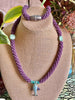 Stunning Lavender with Blue/Green Whale Pendent Glass Beaded Necklace - 32"