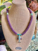 Stunning Lavender with Blue/Green Whale Pendent Glass Beaded Necklace - 32"
