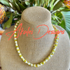 Green Drop Beads with Cream Hawaiian Pakalana Lei Necklace  - 22"