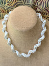 Silk Fiber with Metallic Braided Kumihimo Necklace Lei- White & Gold Metallic Fiber 21"