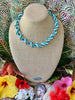 Light Blue, Teal Fiber with Silver Metallic Fiber Necklace Lei & Hat Band- 21"