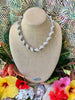 Silk Fiber with Metallic Braided Kumihimo Necklace Lei- White & Gold Metallic Fiber 21"