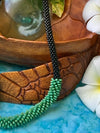 Hawaiian Lillikoi Lei Necklace - Jade Green with Glossy Black Seed Beads - 20”