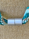 Sky Blue, Teal and Metallic Silver Fiber Necklace Lei or Hat Band- 21"